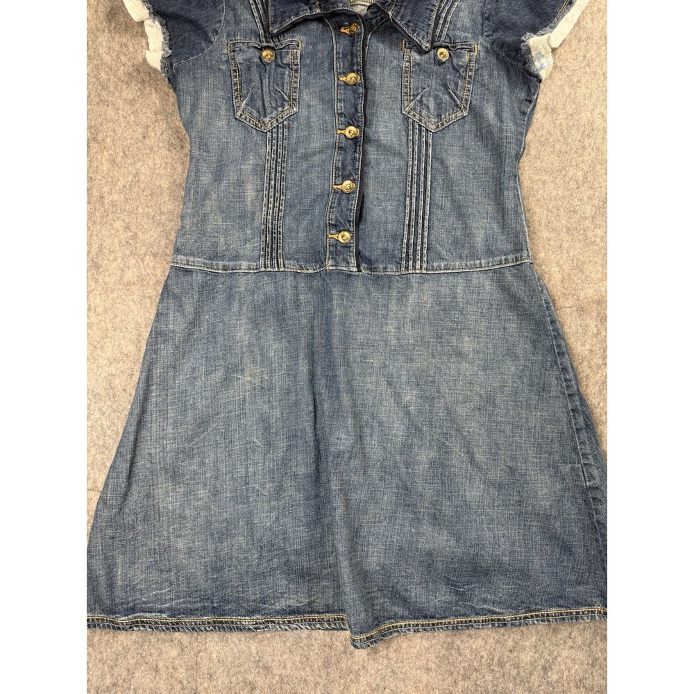 DKNY Jeans Denim Mini Dress Women's XL Blue Button Front Collared Y2K - Picture 3 of 8